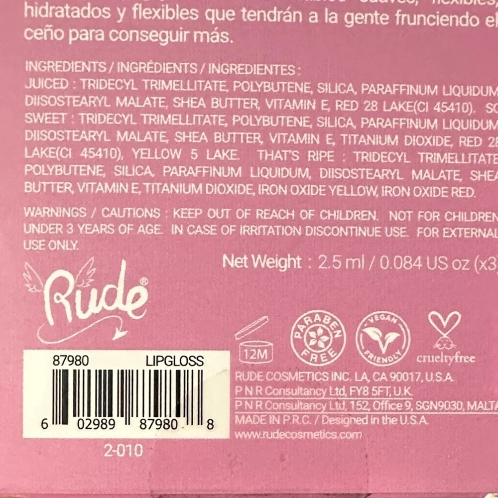 RUDE Berry Juicy Lip Gloss Collection - Red and Pink
